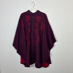 Inca Importing Alpaca Blend Rose Floral Poncho Cape Purple Red Women's L Boho